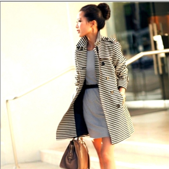 Loft Striped Trench Coat Petite Large - Picture 4 of 7